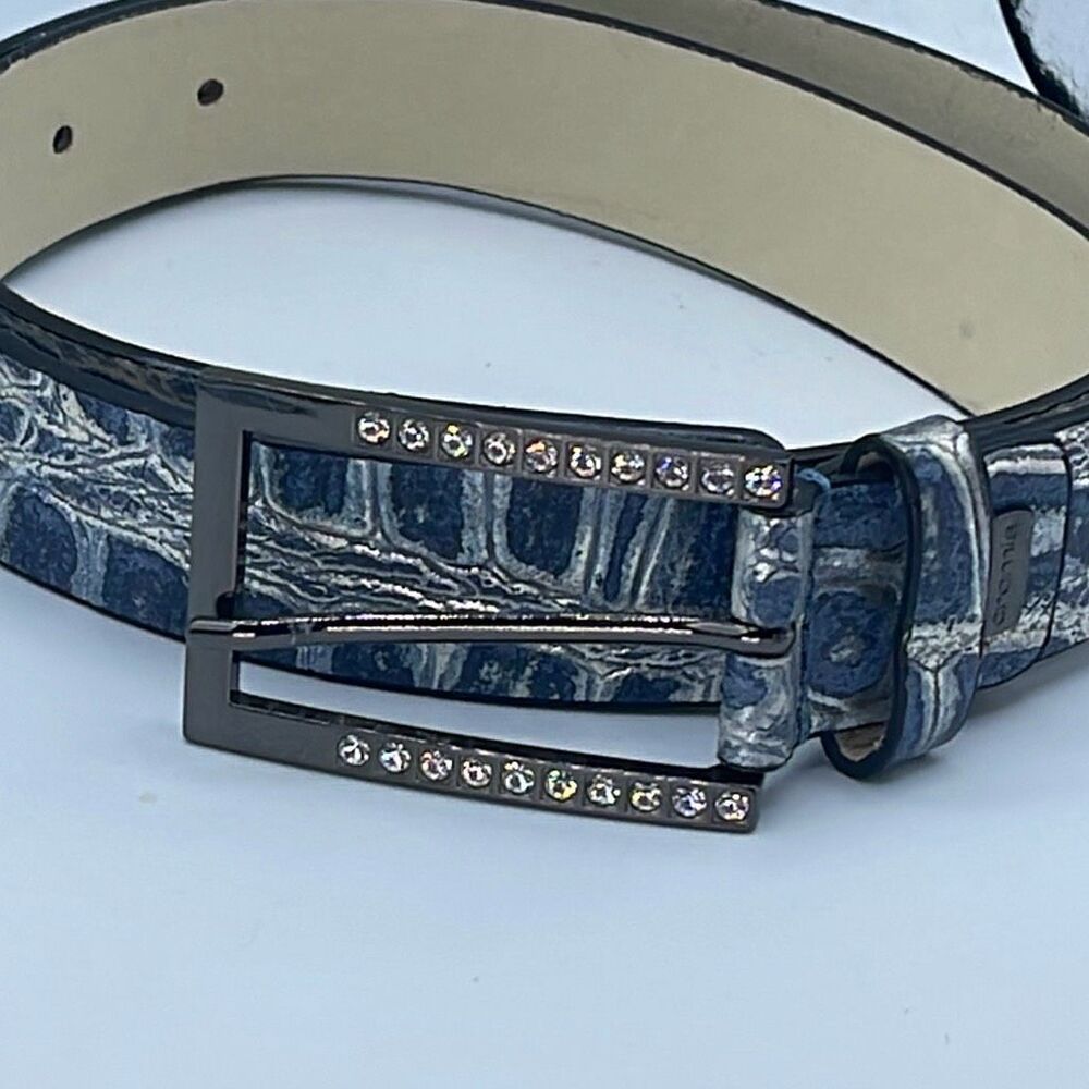 Women's Blue Textured Belt with Crystal-Embellished Buckle
